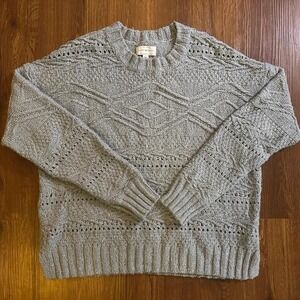Lucky Brand Women's Blue-Grey Knit Crew Neck Sweater